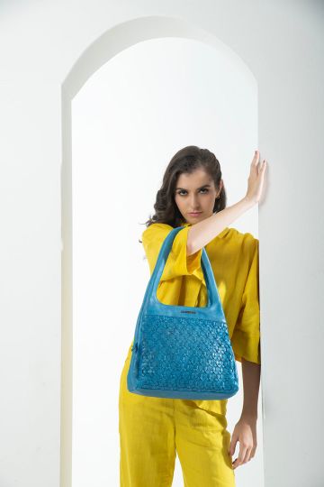 Nantes cross weave shoulder bag ( Aqua blue)